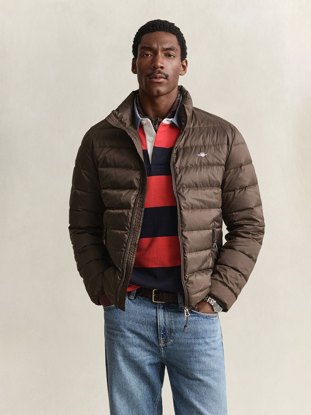 Gant Men Dark Brown Solid Regular Fit Puffer Jacket