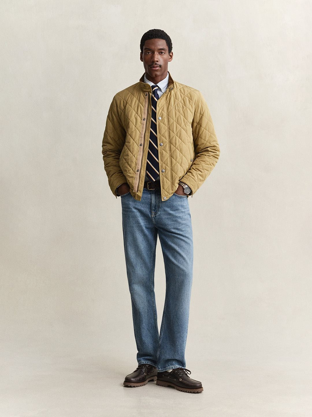 Gant Men Khaki Quilted Regular Fit Classic Quilted Jacket
