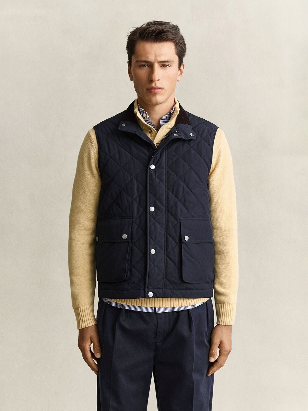 Gant Men Navy Blue Regular Fit Classic Quilted Jacket
