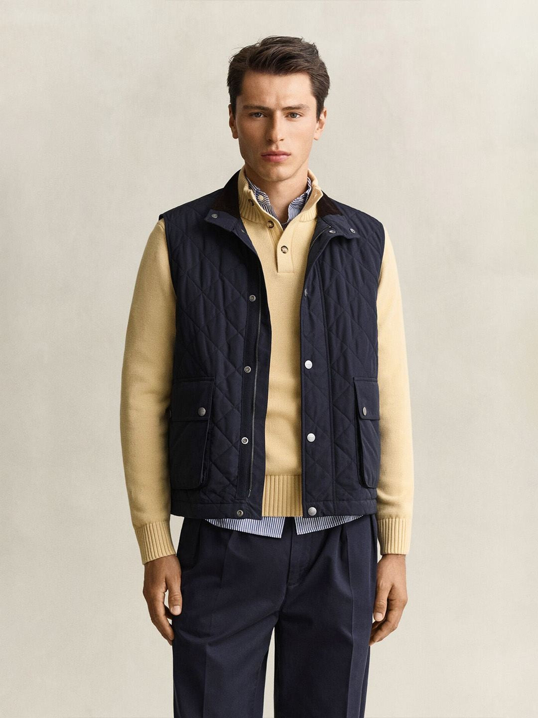 Gant Men Navy Blue Regular Fit Classic Quilted Jacket