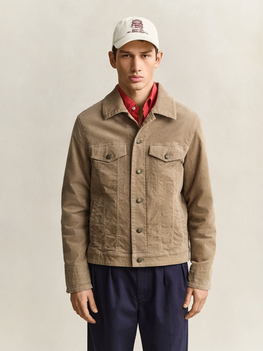 GANT Men Beige Solid Regular Fit Corduroy Jacket