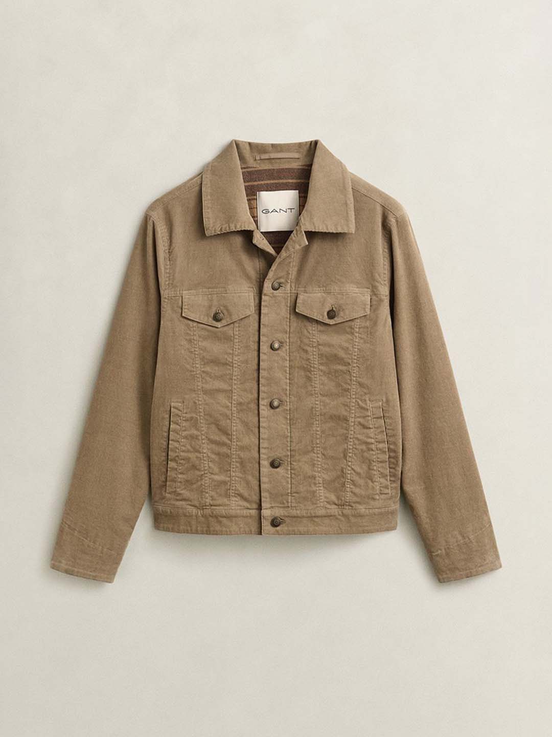 GANT Men Beige Solid Regular Fit Corduroy Jacket