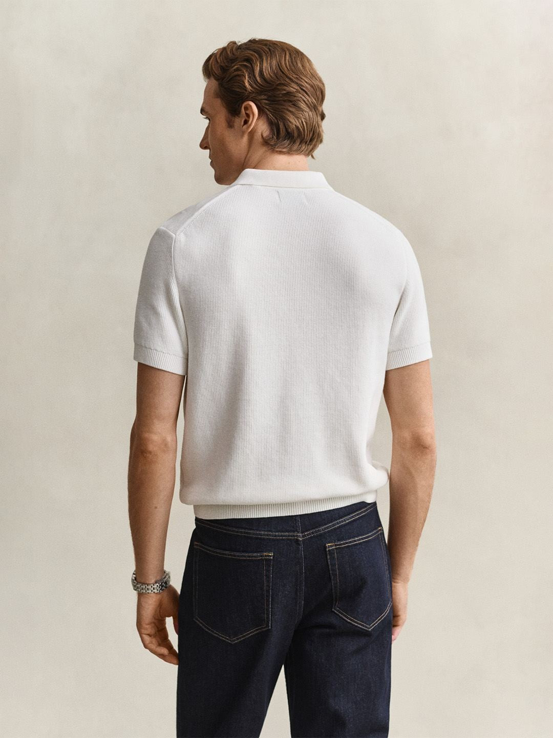 Gant Men White Solid Regular Fit Polo Sweater
