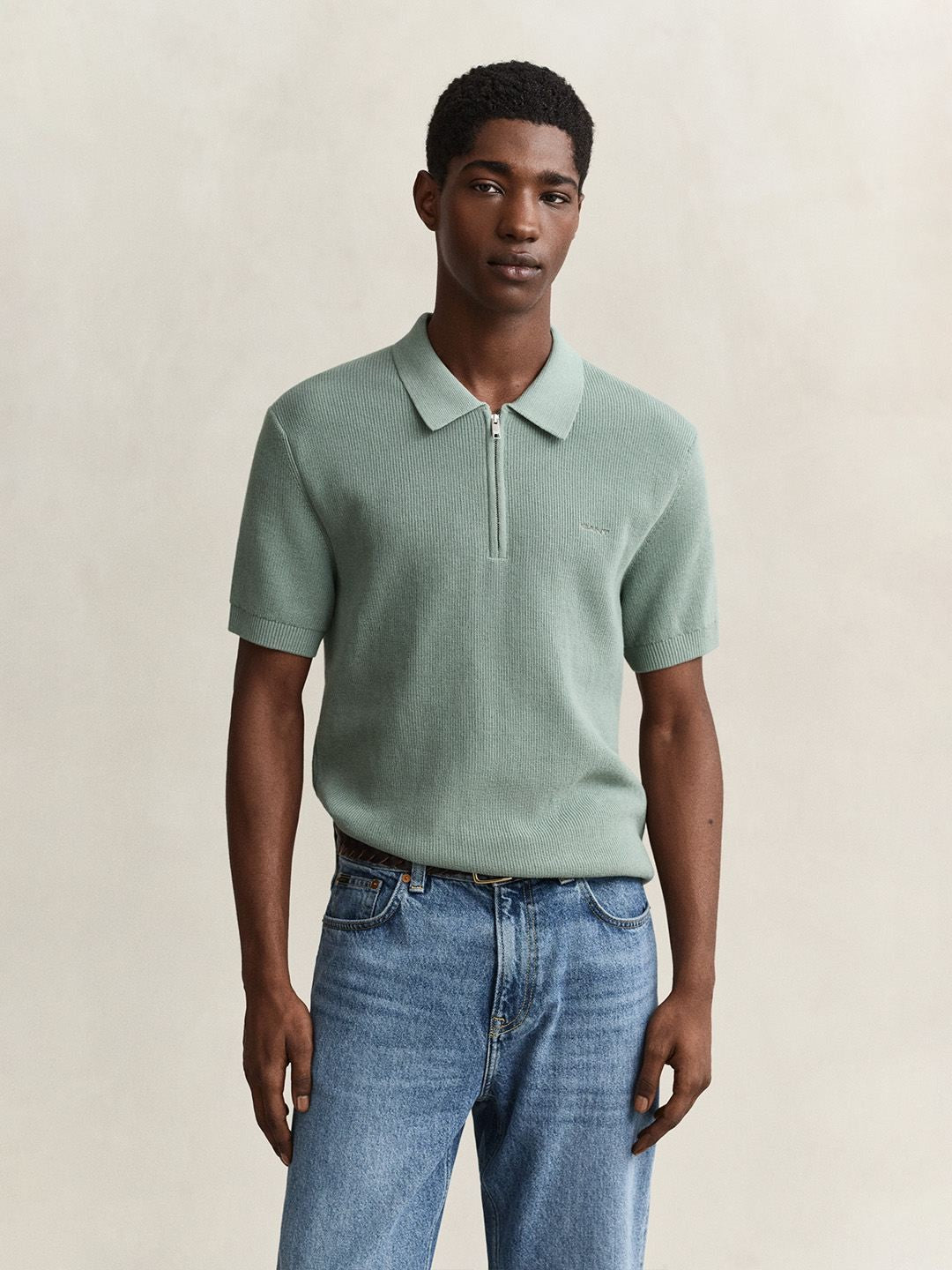 Gant Men Green Solid Regular Fit Polo Sweater