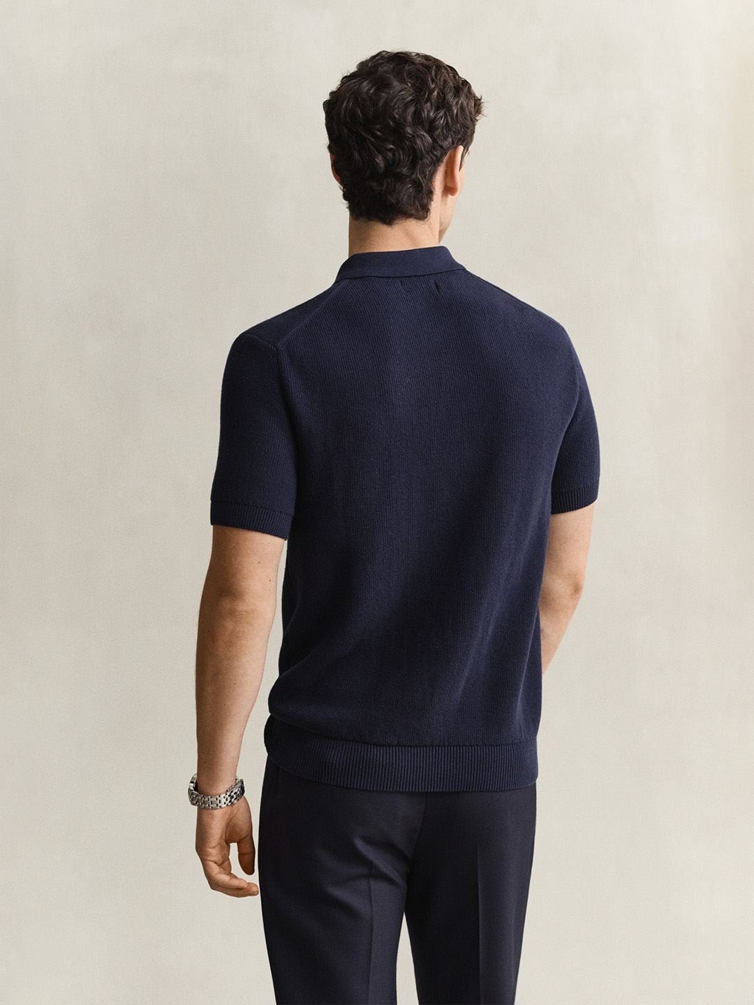 Gant Men Navy Blue Solid Regular Fit Polo Sweater