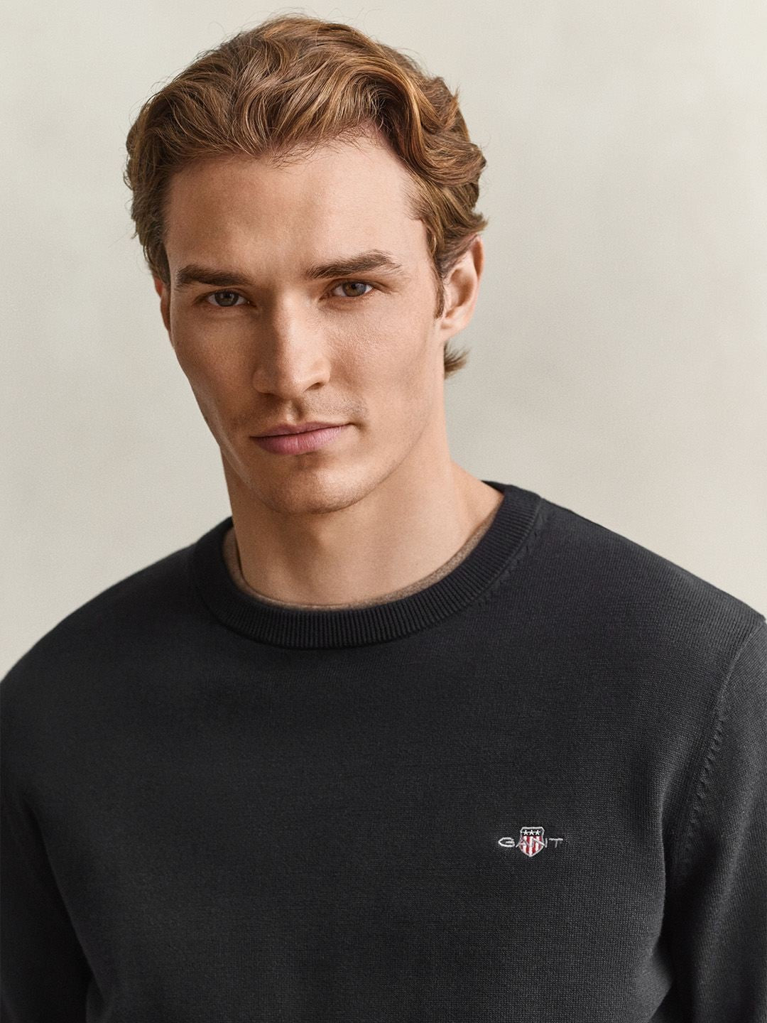Gant Men Black Solid Regular Fit Pure Cotton Sweater