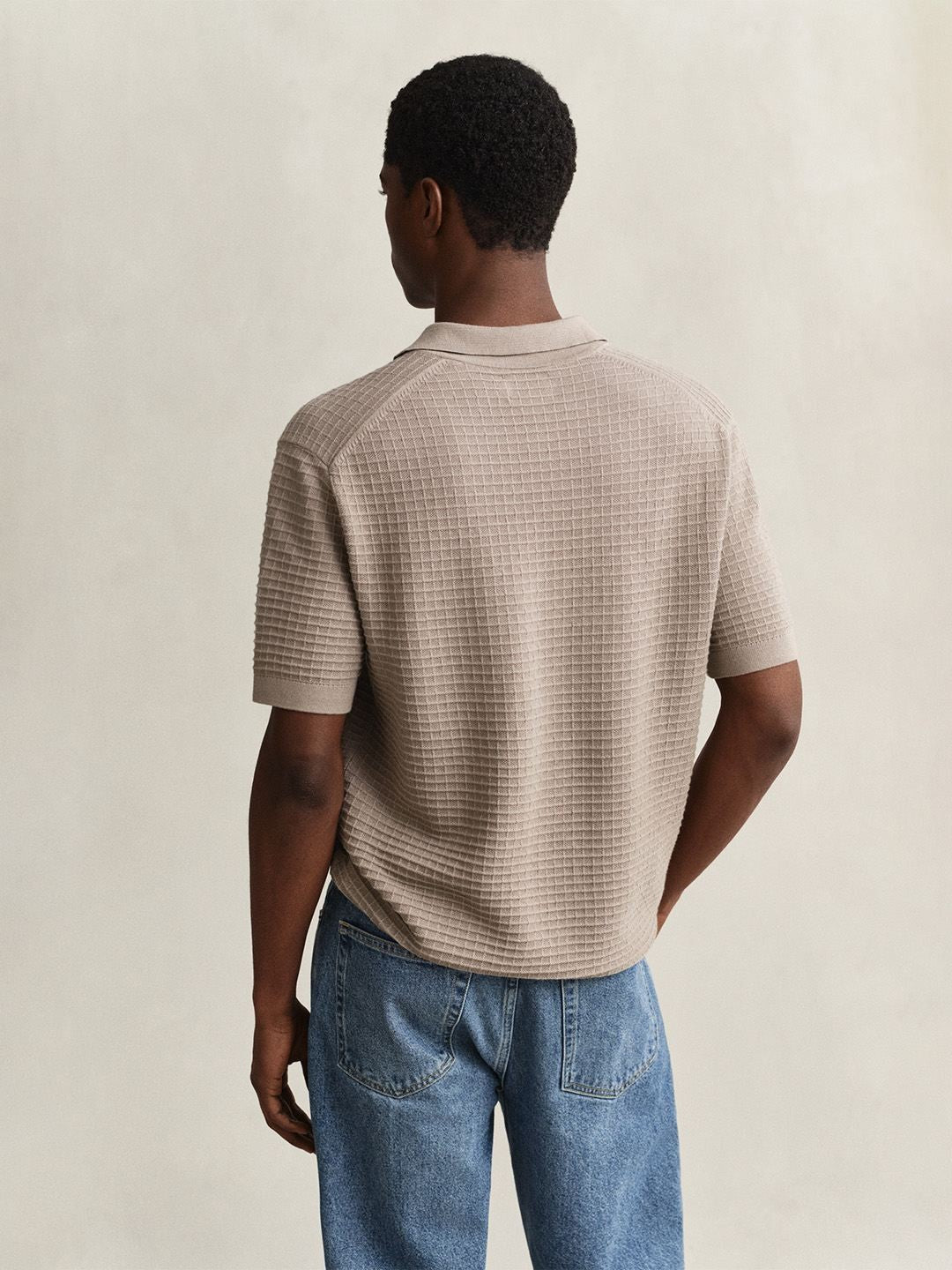 Gant Men Beige Solid Regular Fit Pure Cotton Polo Sweater