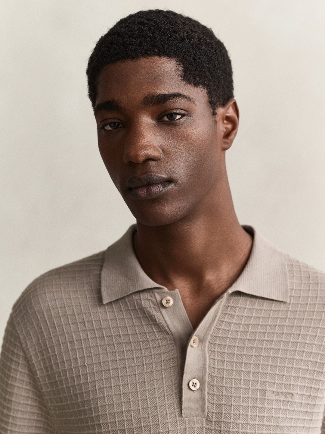 Gant Men Beige Solid Regular Fit Pure Cotton Polo Sweater
