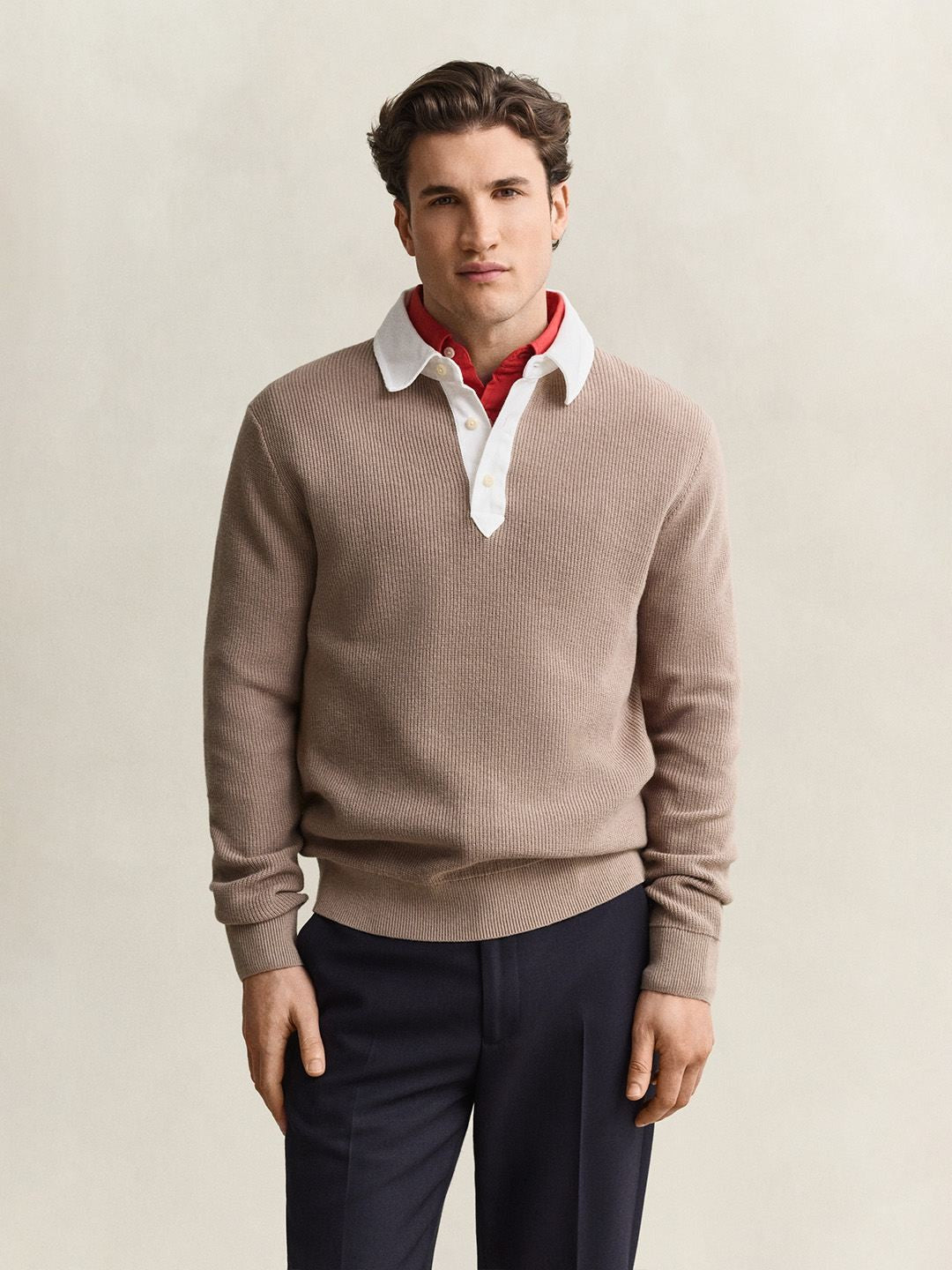 Gant Men Beige Solid Regular Fit Sweater