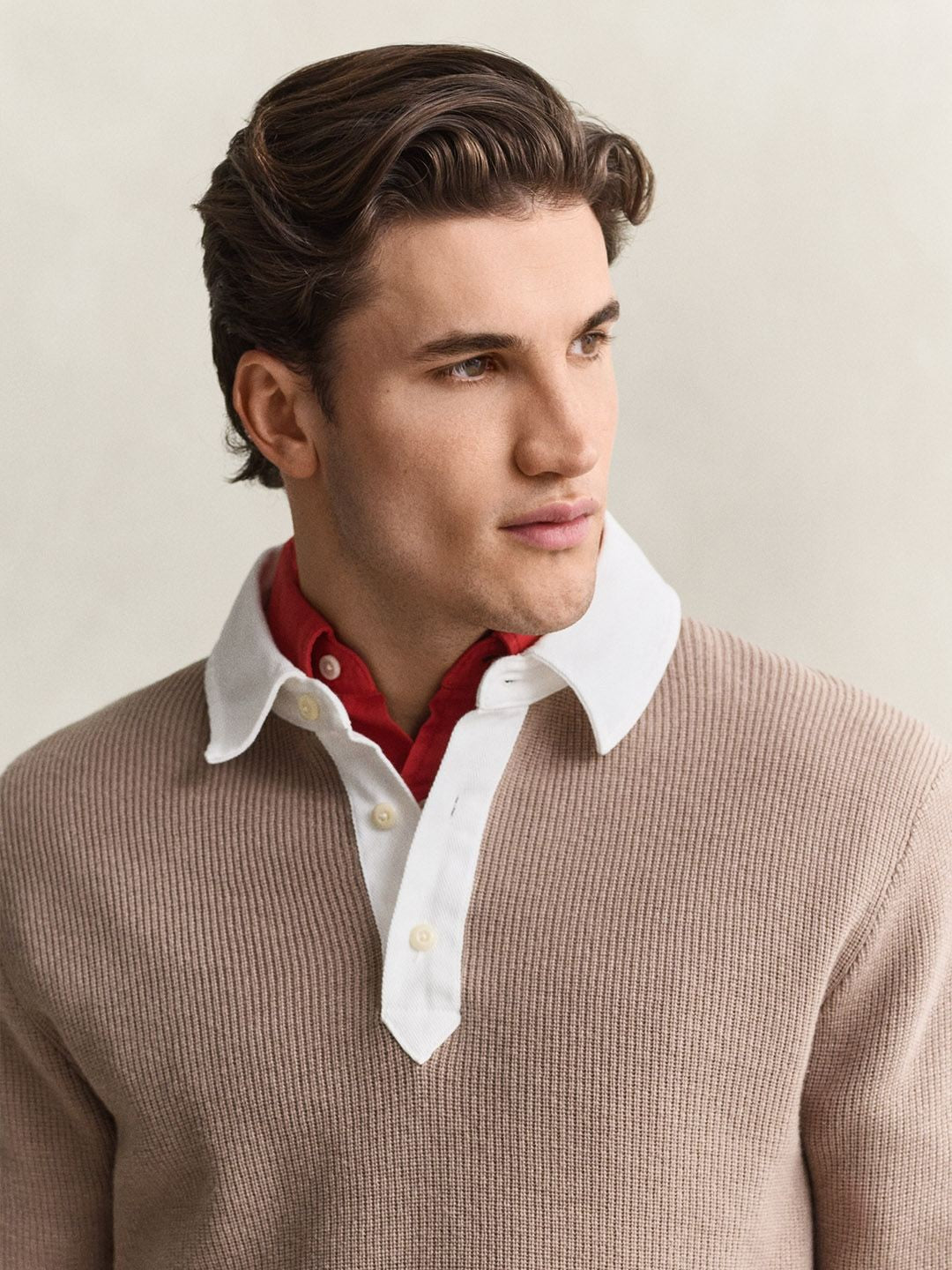 Gant Men Beige Solid Regular Fit Sweater