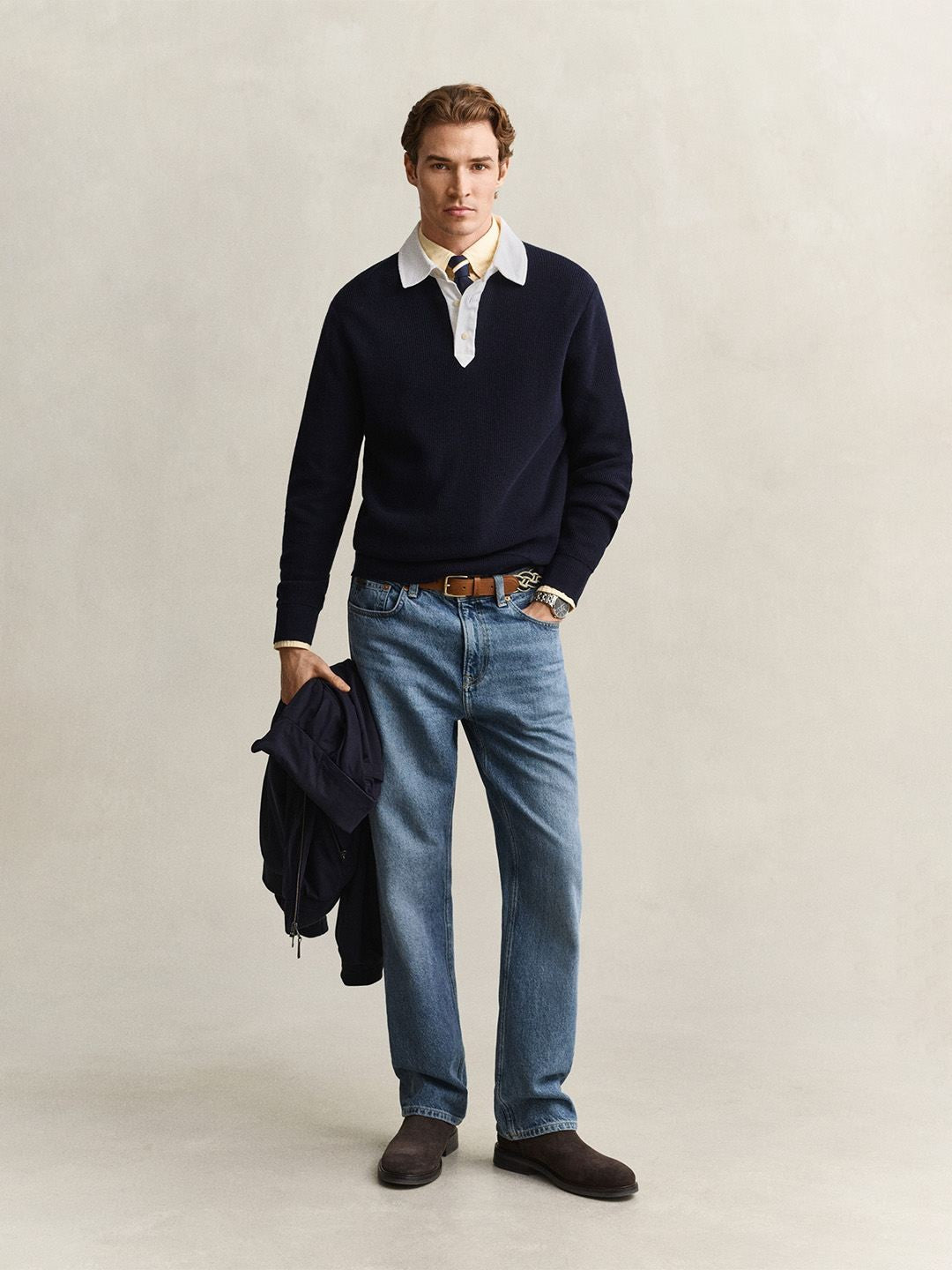 Gant Men Navy Blue Solid Regular Fit Sweater