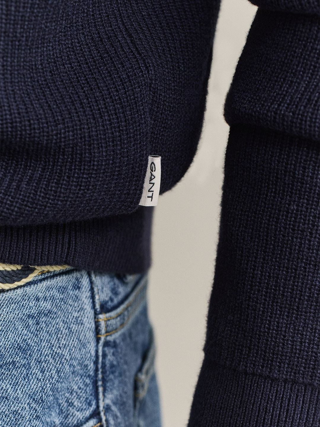 Gant Men Navy Blue Solid Regular Fit Sweater