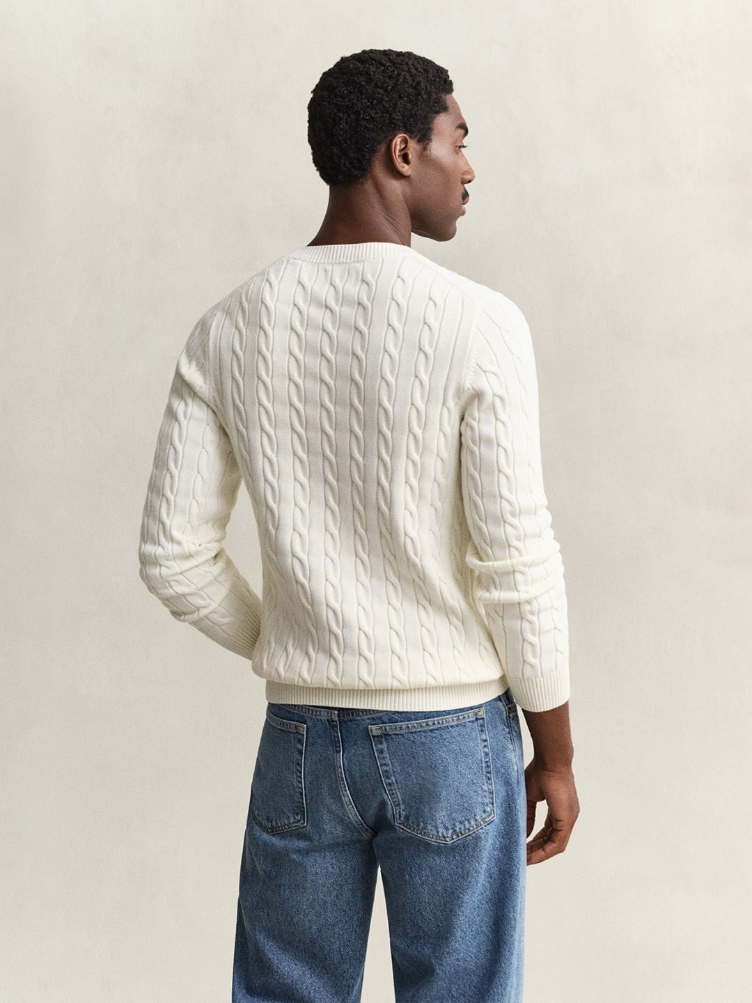 Gant Men Cream Textured Regular Fit Pure Cotton Sweater