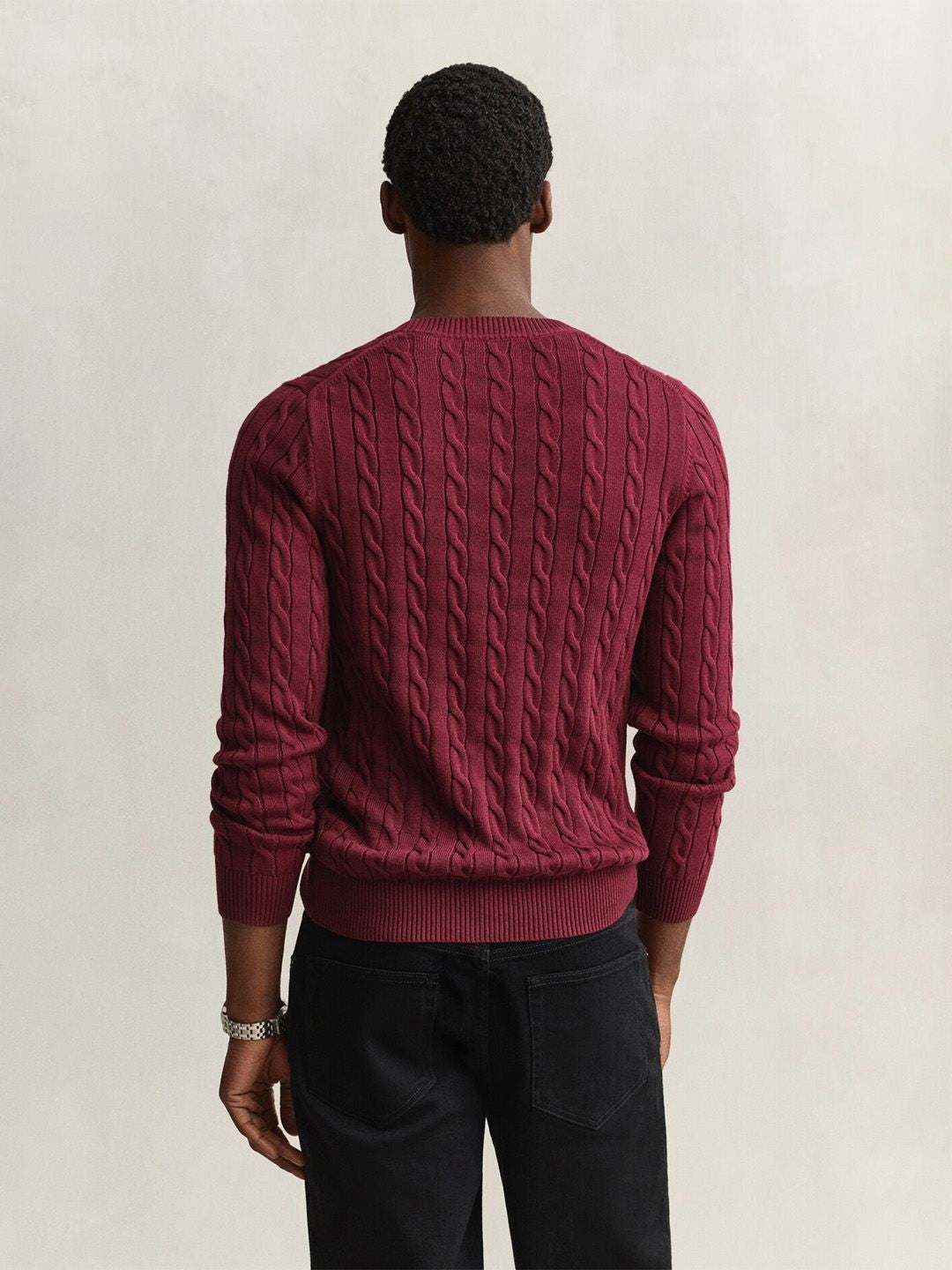 Gant Men Deep Maroon Textured Regular Fit Pure Cotton Sweater