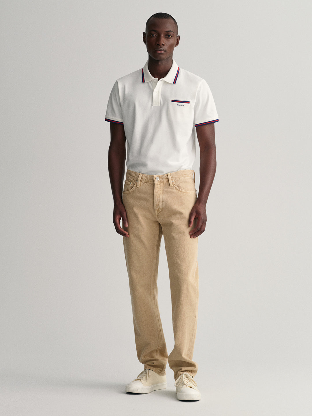 Gant White 3Color Tipping Regular Fit Pique Polo T-Shirt