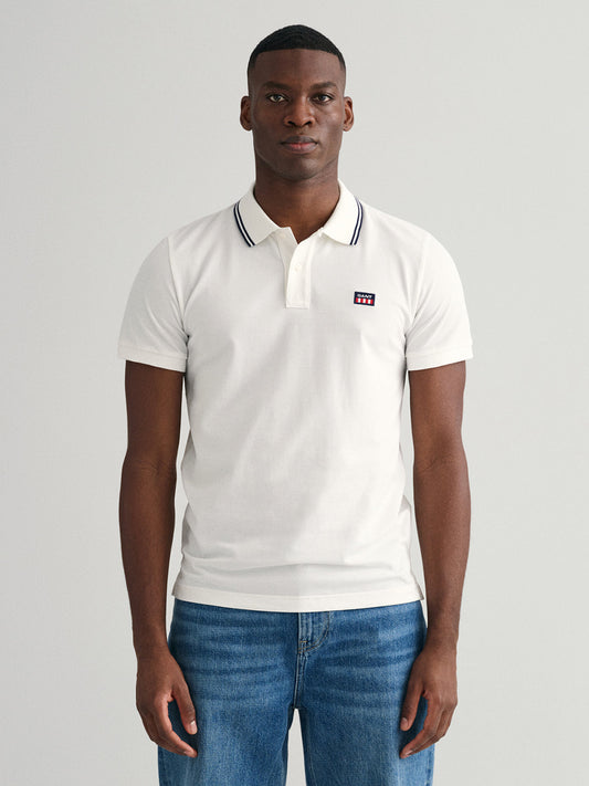Gant White Regular Fit Pique Polo T-Shirt