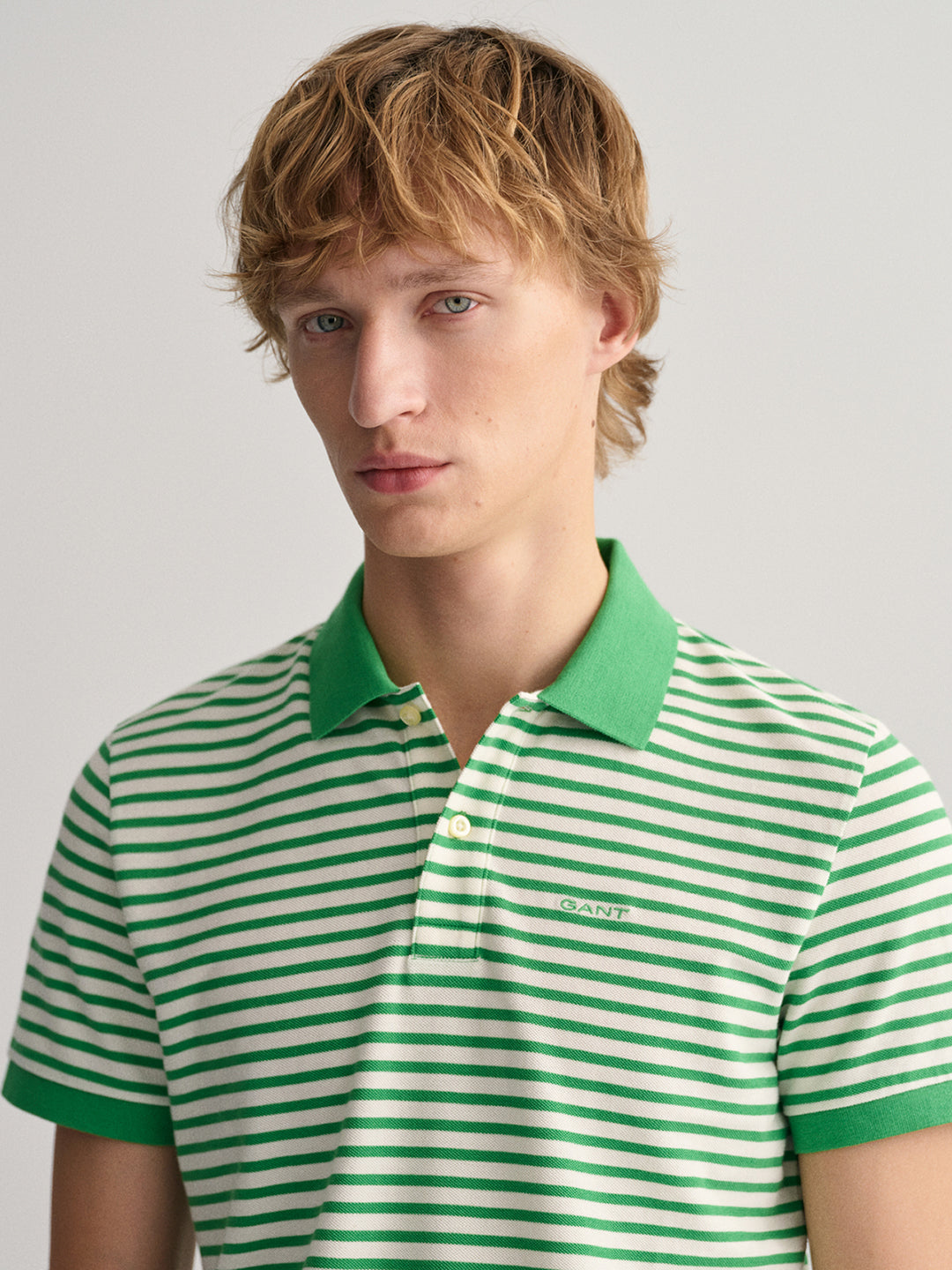 Gant Green Striped Regular Fit Pique Polo T-Shirt