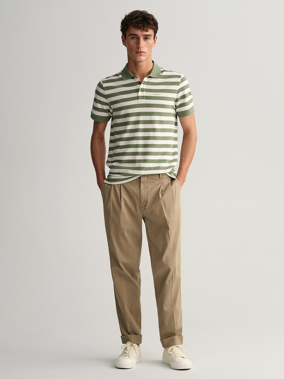 Gant Green Striped Regular Fit Pique Polo T-Shirt