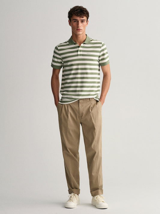 Gant Green Striped Regular Fit Pique Polo T-Shirt