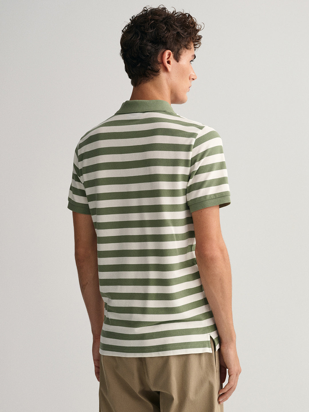Gant Green Striped Regular Fit Pique Polo T-Shirt