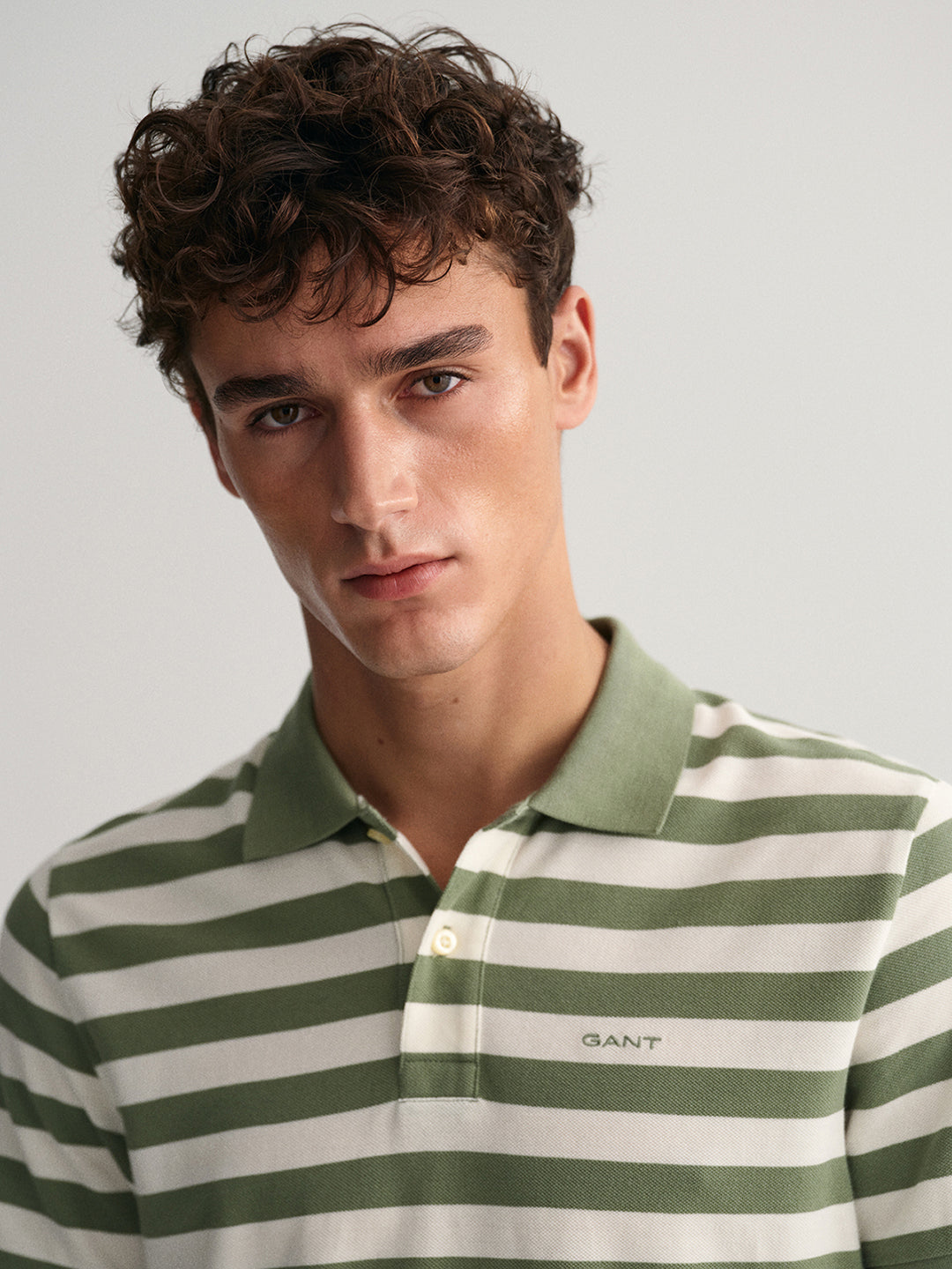 Gant Green Striped Regular Fit Pique Polo T-Shirt