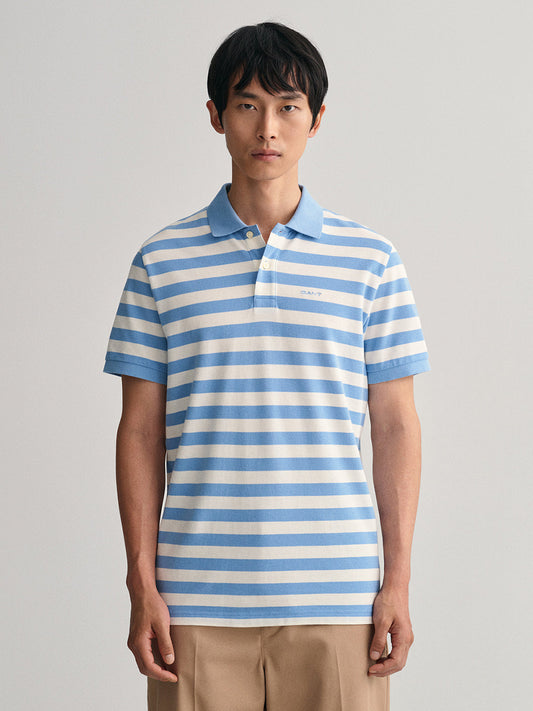 Gant Blue Striped Regular Fit Pique Polo T-Shirt