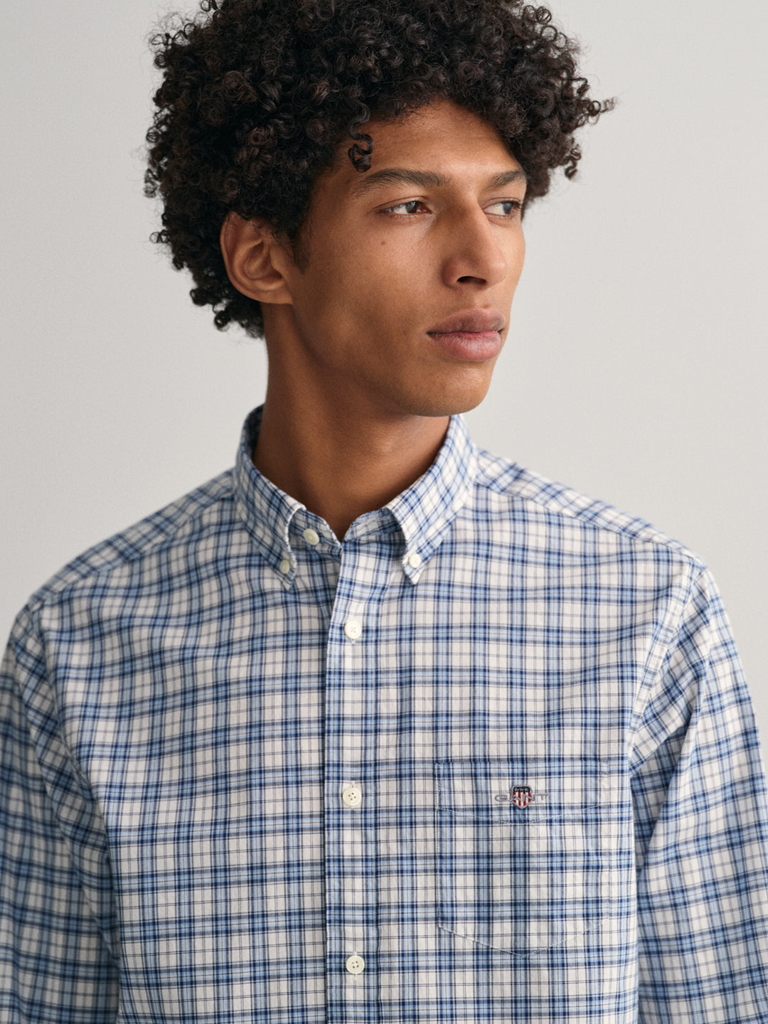 Gant Blue Poplin Micro Checked Regular Fit Shirt