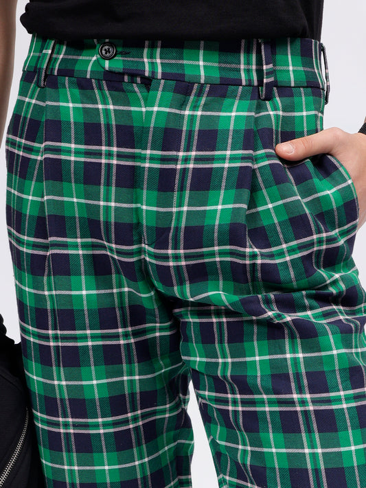 Gant Men Green Checked Slim Fit Mid Rise Trouser