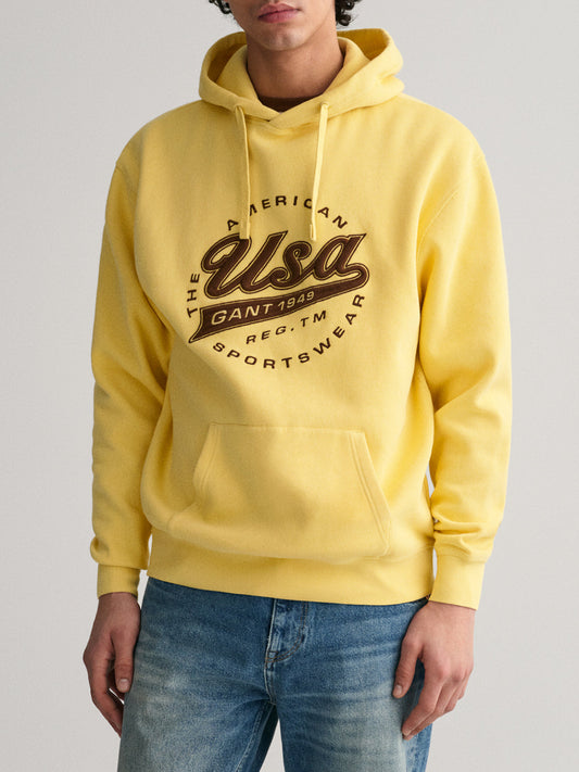 Gant Men Yellow Printed Hooded Sweatshirt