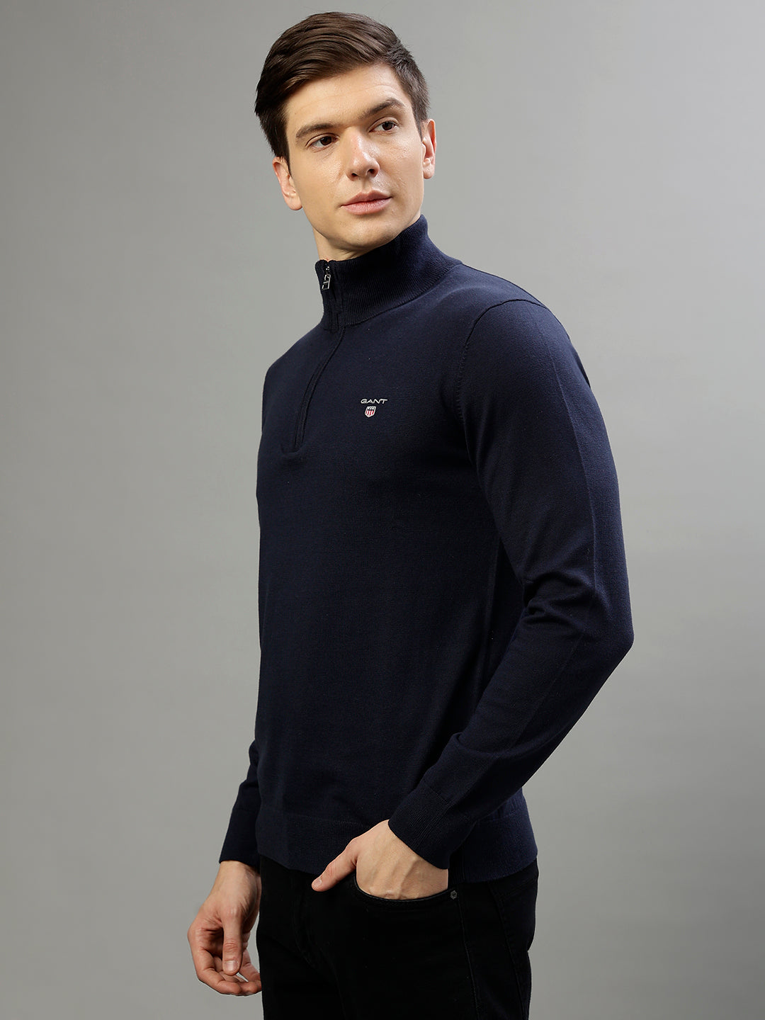 Gant Men Solid High Neck Long Sleeves Sweater