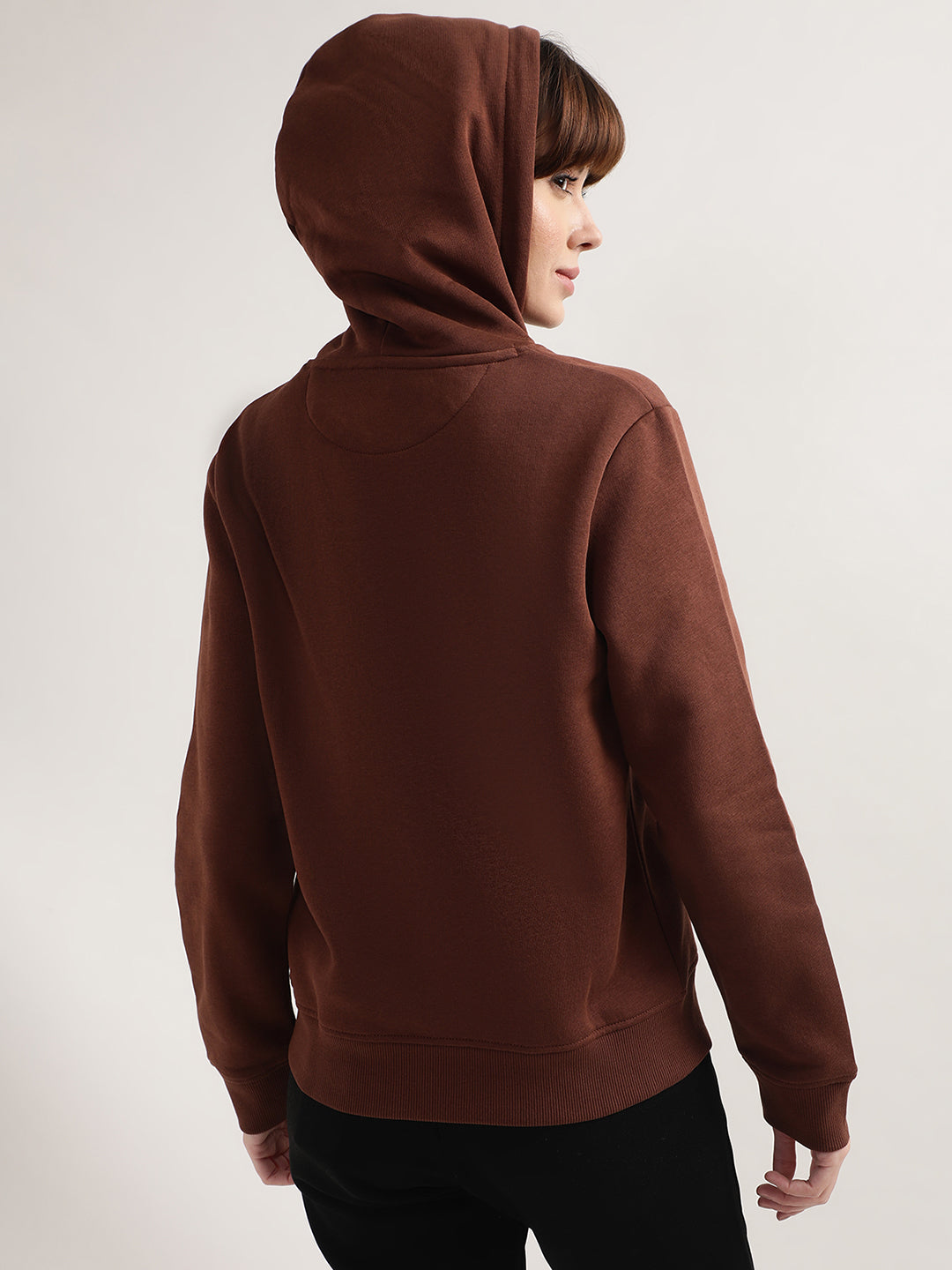 Gant Women Brown Printed Hooded Sweatshirt