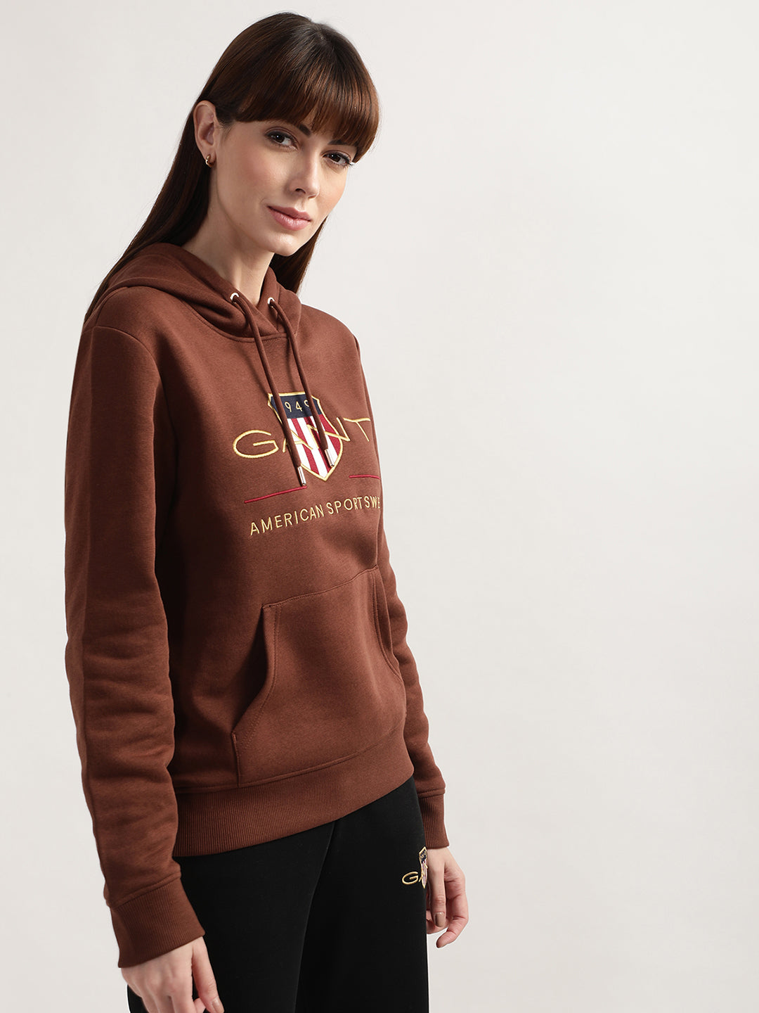 Gant Women Brown Printed Hooded Sweatshirt