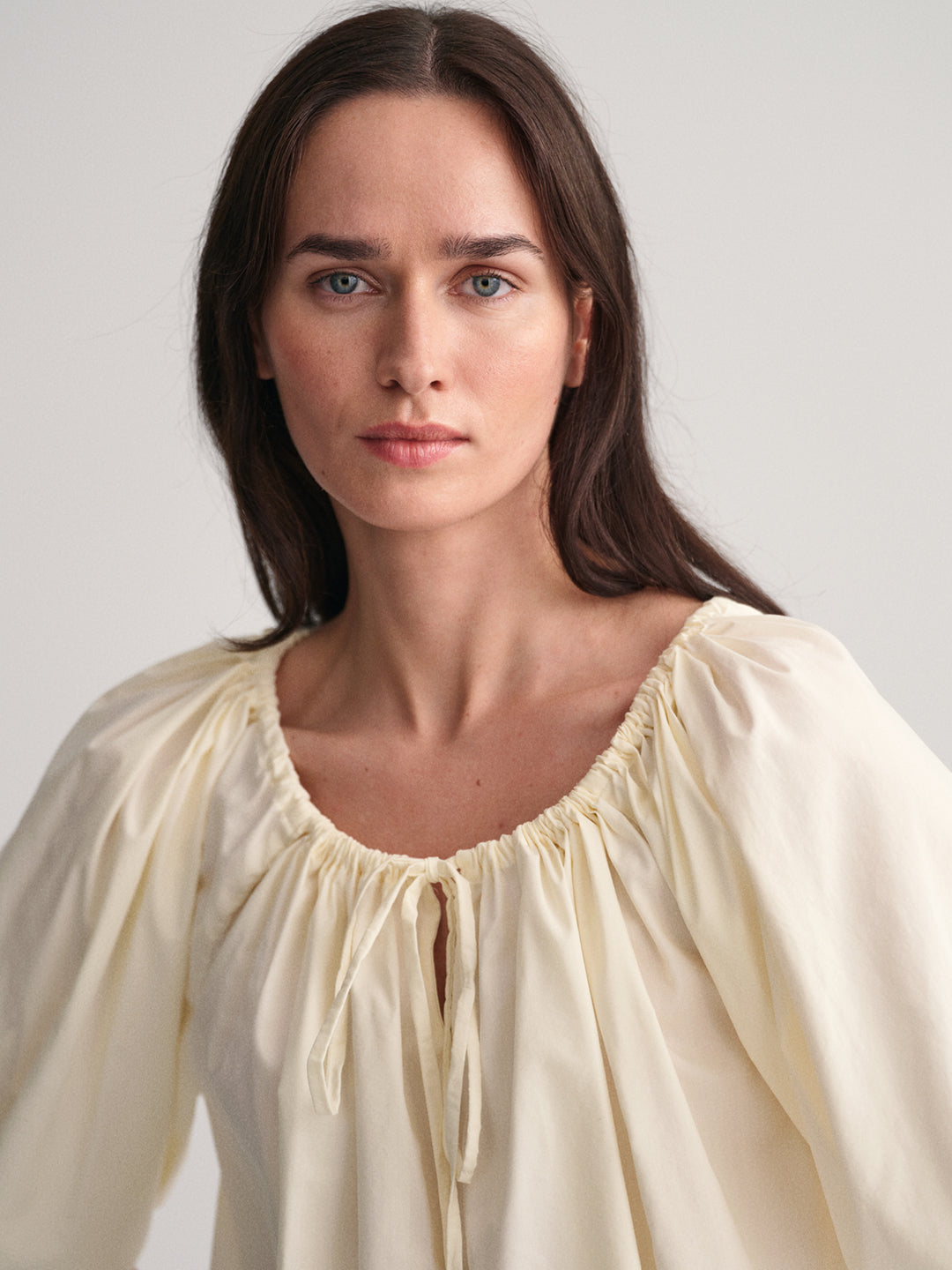 Gant Round Neck Puff Sleeves Cotton Top