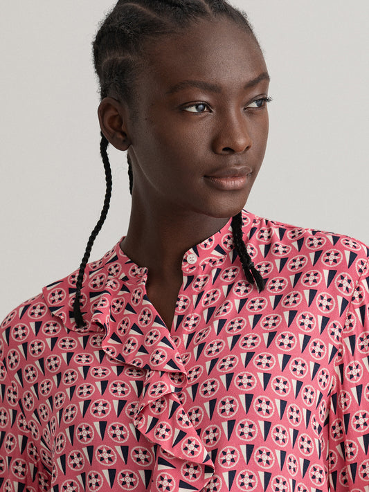 Gant Rose Printed Geometric Flounce Regular Fit Shirt