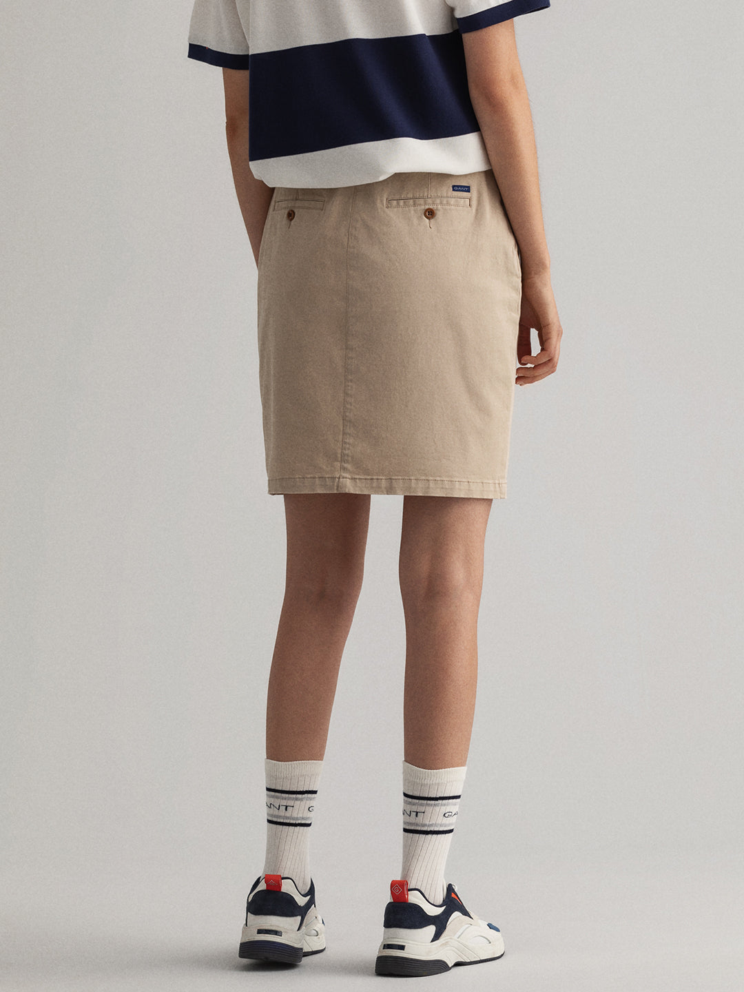 Gant Women Khaki Solid Straight Above-Knee Chino Skirt