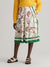 Gant Women White  Green Printed Pure Cotton Flared Midi Pleated Skirt