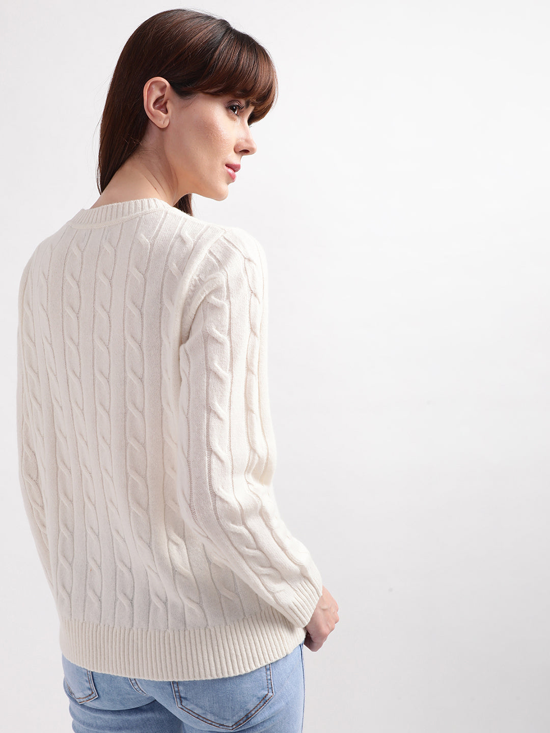 Gant Women Off White Cable Knit Wool Pullover