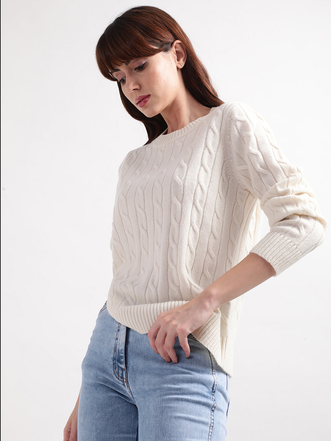 Gant Women Off White Cable Knit Wool Pullover