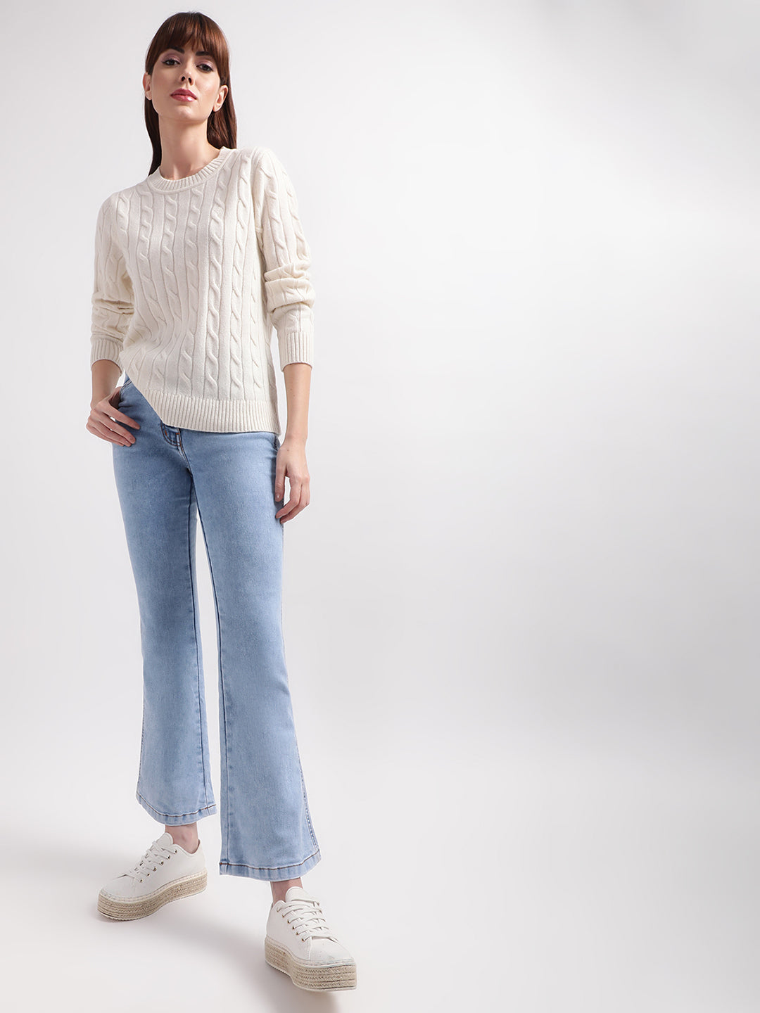 Gant Women Off White Cable Knit Wool Pullover