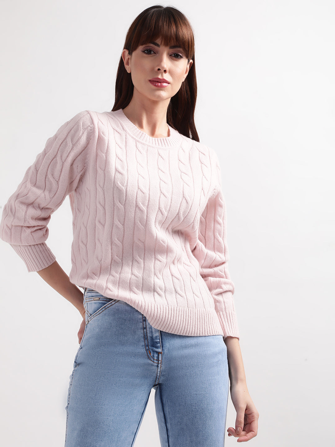 Gant Women Pink Cable Knit Wool Pullover