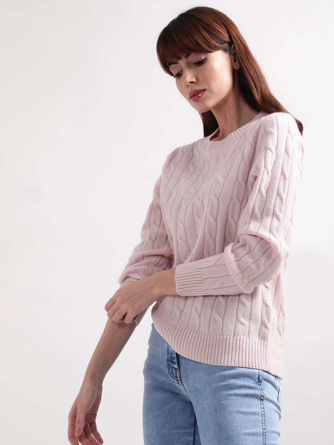 Gant Women Pink Cable Knit Wool Pullover