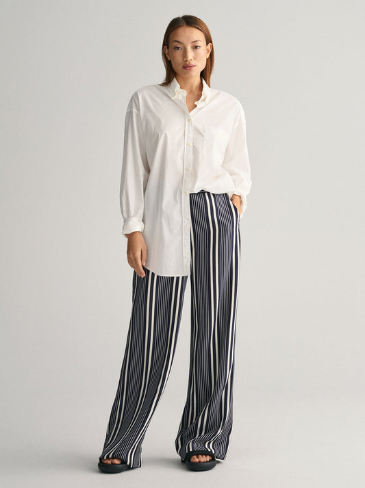 Gant Women Blue Striped Mid-Rise Regular Fit Parallel Trouser