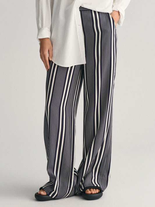 Gant Women Blue Striped Mid-Rise Regular Fit Parallel Trouser