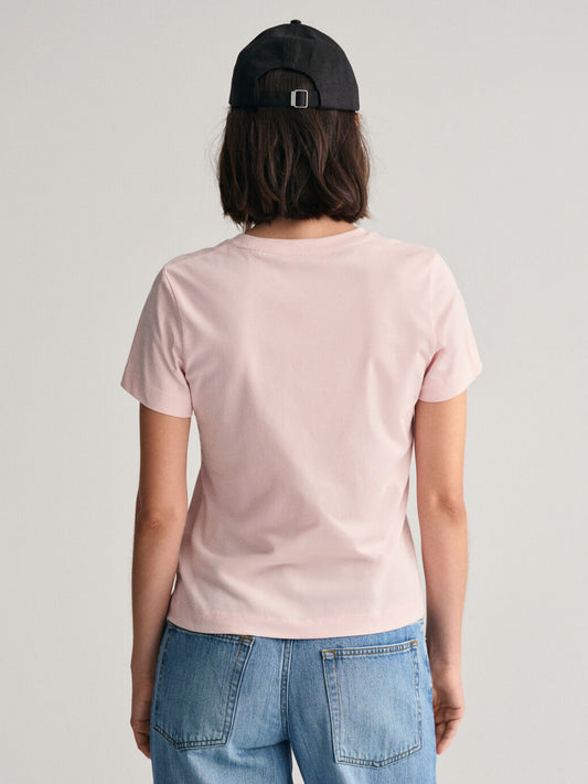 Gant Women Pink Solid Round Neck Short Sleeves T-shirt