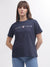 Gant Women Blue Solid Round Neck Short Sleeves T-shirt