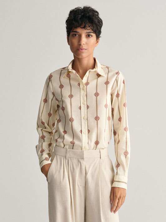 Gant Women Brown Striped Spread Collar Full Sleeves Shirt