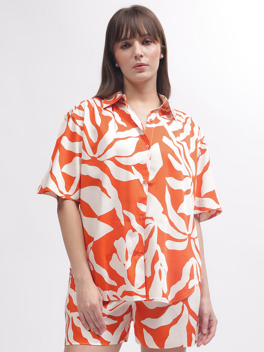 Gant Women Orange Printed Short Sleeves Shirt