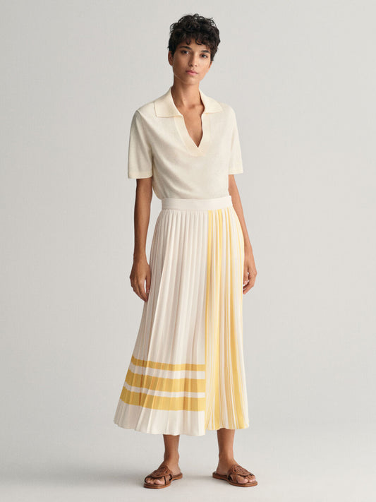 Gant Women Cream Striped Regular Fit Pleated Skirt