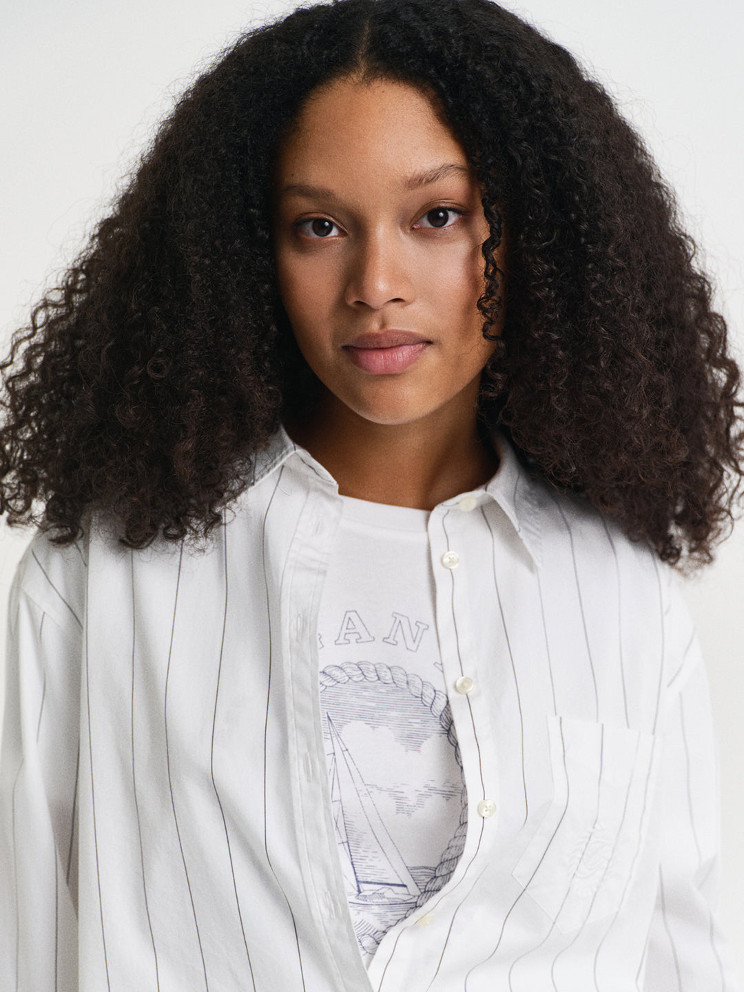 Gant Women White Spread Collar Full Sleeves Shirt