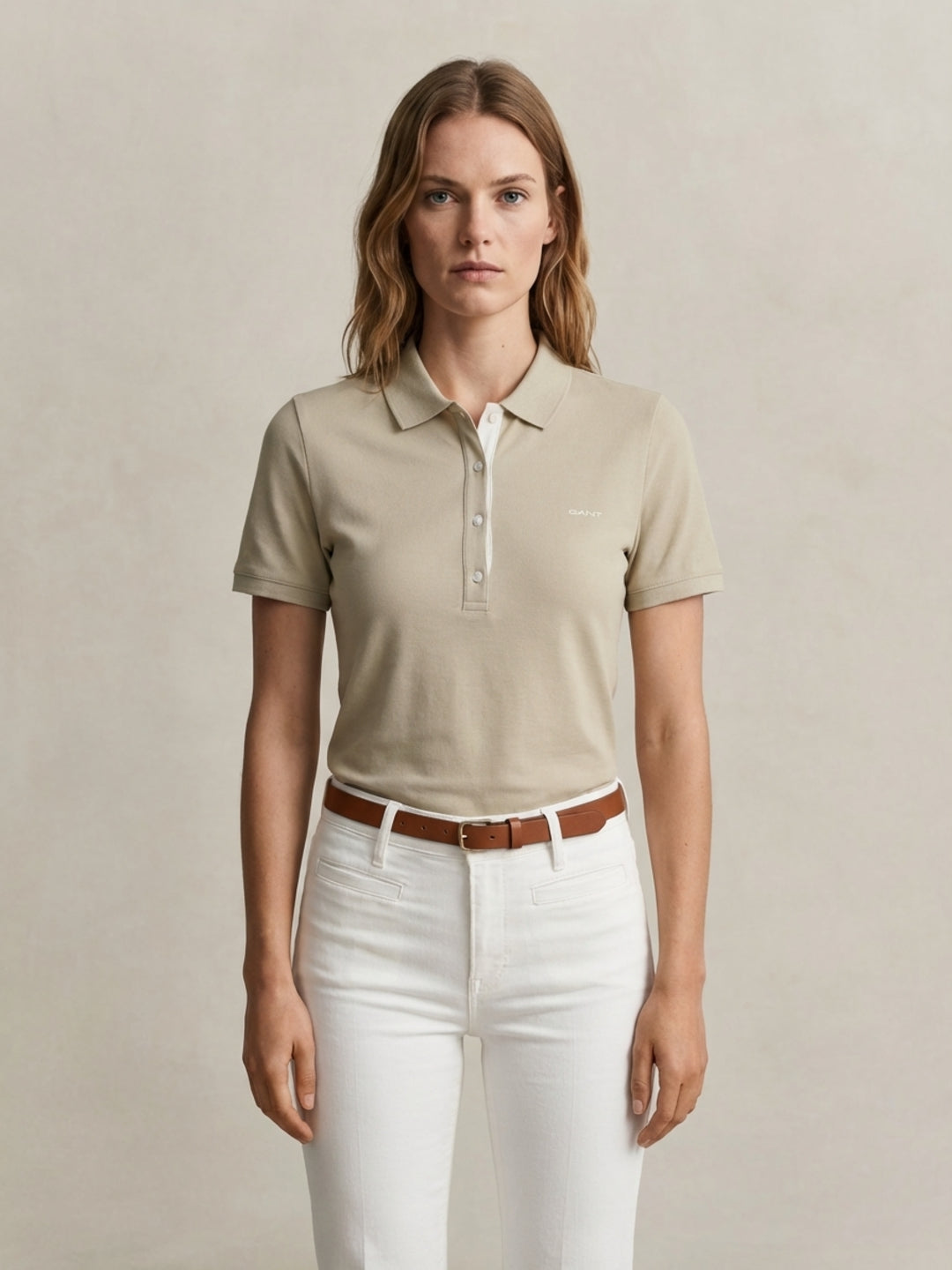 Gant Women Beige Contrast Polo T-Shirt